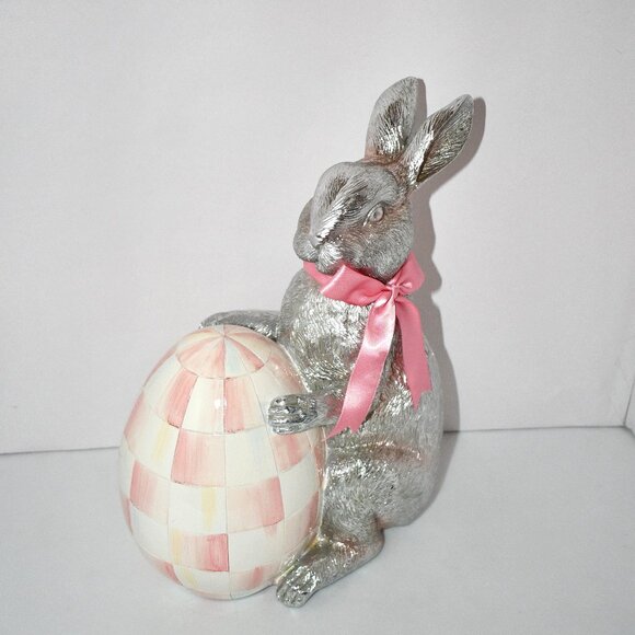 MacKenzie-Childs Rosy Check Silver Foil Bunny #35514-2499NM NWT